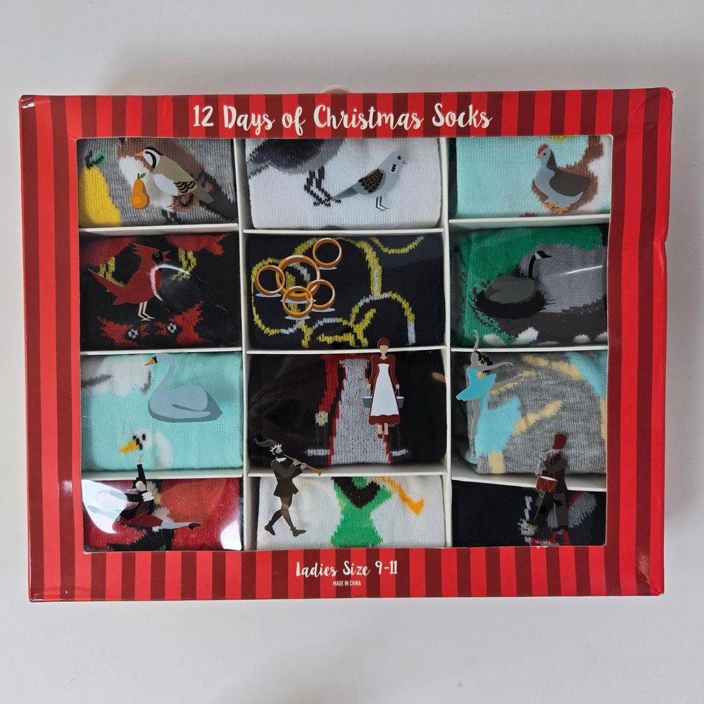Winter Wishes 12 Days of Christmas Socks Women 9-11 Holiday Gift Set
